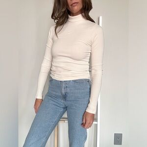 & Other Stories Cream Ribbed Turtleneck Top